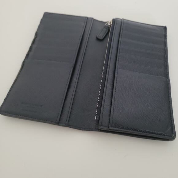 Saint Laurent Men's Leather Wallet Solid Navy Blue Card Bill Holder Long Clutch - Picture 3 of 11
